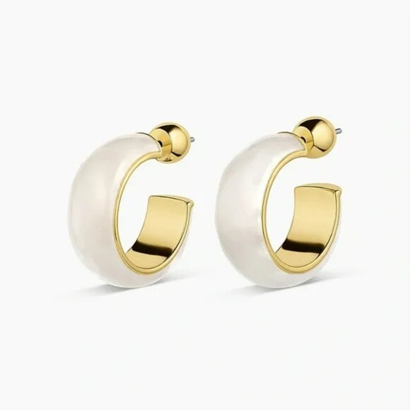 CLEARANCE Gorjana Paseo Gold & White Marble Small Hoops - Picture 1 of 4